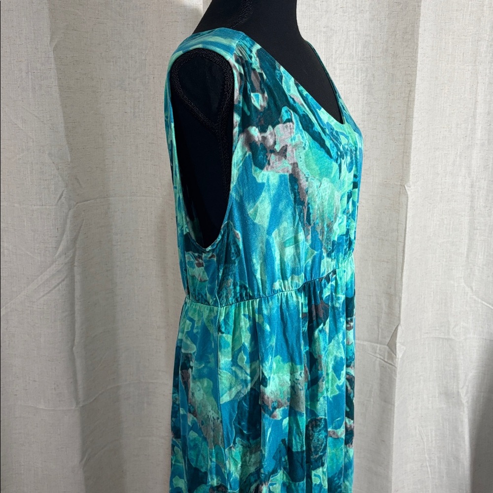 Liz Lange Teal Aqua Abstract Print V-Neck Maternity/Midi Dress - Picture 4 of 7